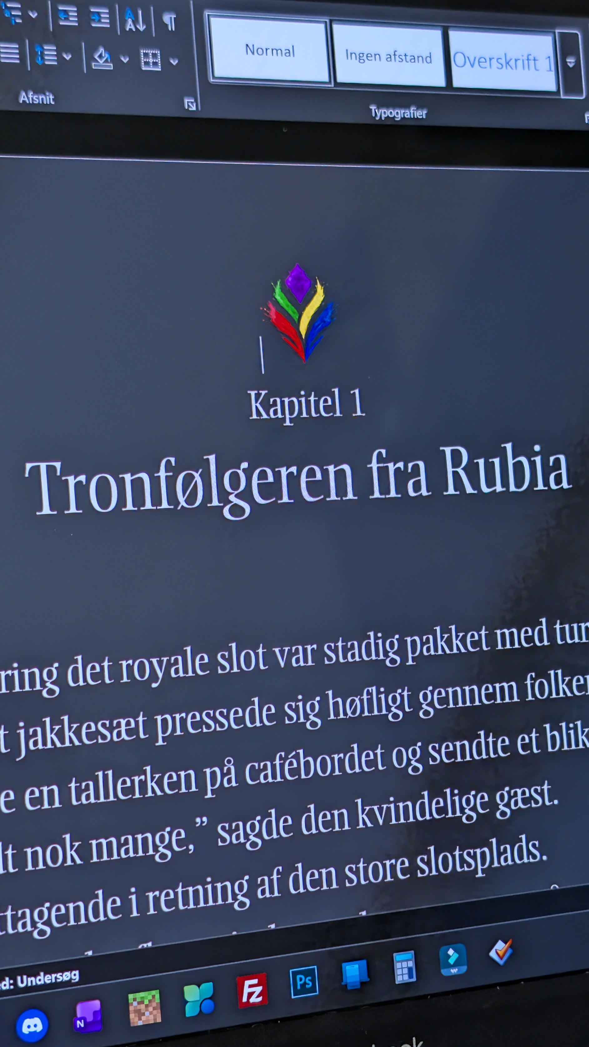 Manuskriptet til Vogternes Univers åbent på Kapitel 1